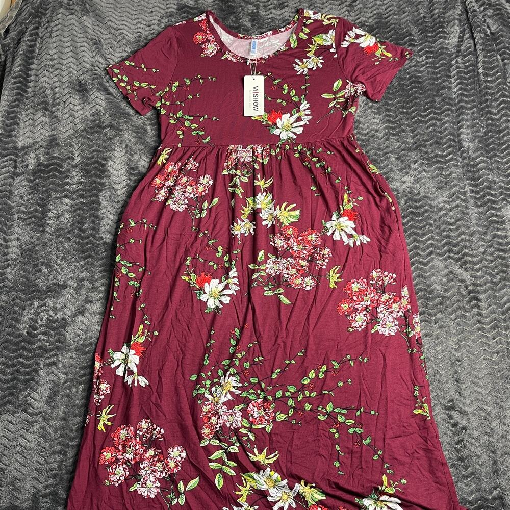 Women's Vishow Short Sleeve Loose Maxi Dress with Pockets Size 2XL
